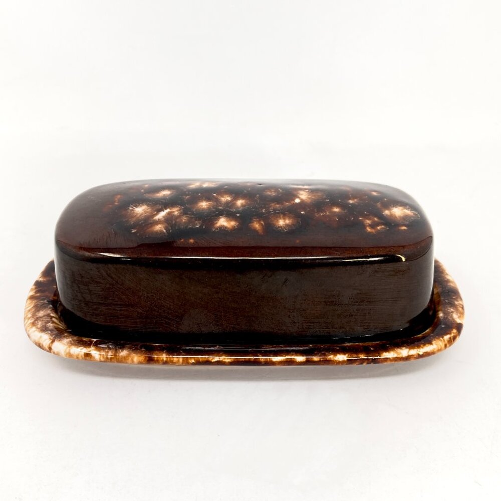 Vintage KATHY KALE Brown Drip Glaze Dip Lidded Butter Dish USA Hull McCoy